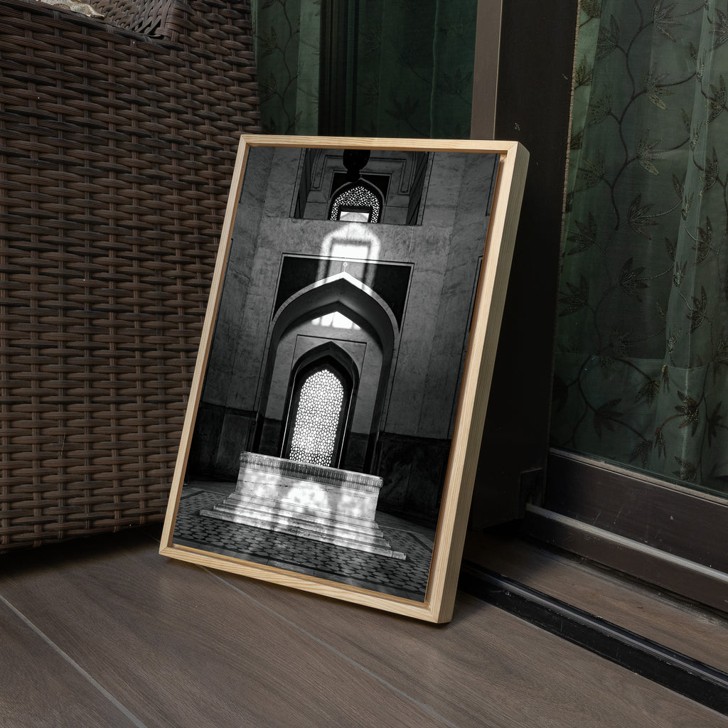 Humayun's Tomb Grave – Shadows, Reflections & Inlays | Black & White Fine Art Print
