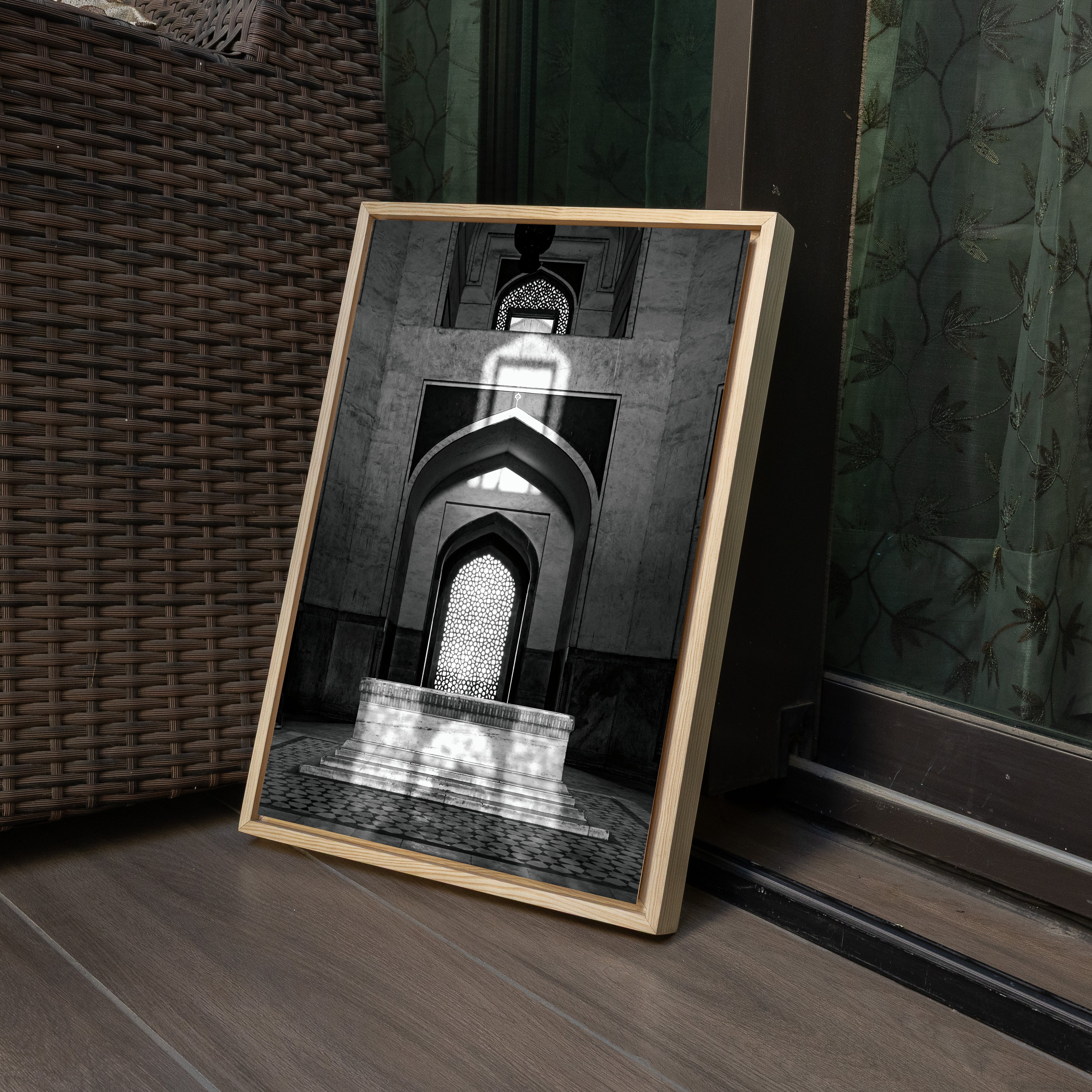 Humayun's Tomb Grave – Shadows, Reflections & Inlays | Black & White Fine Art Print
