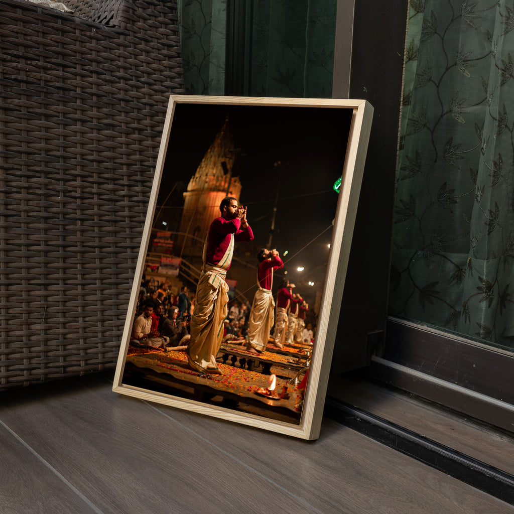 Varanasi Ganga Ghats – Ethereal Aarti | Conch, Fire & Bhakti at Its Peak | Fine Art Wall Photography Print