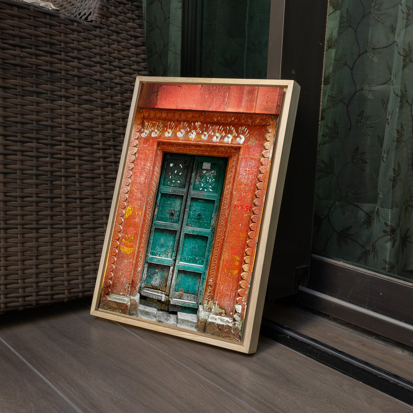 Varanasi – The Green Door of the Sacred Lane | Hindu Devotion Fine Art Wall Photography Print