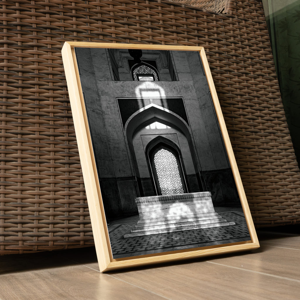 Humayun's Tomb Grave – Shadows, Reflections & Inlays | Black & White Fine Art Print