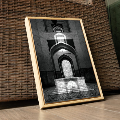 Humayun's Tomb Grave – Shadows, Reflections & Inlays | Black & White Fine Art Print