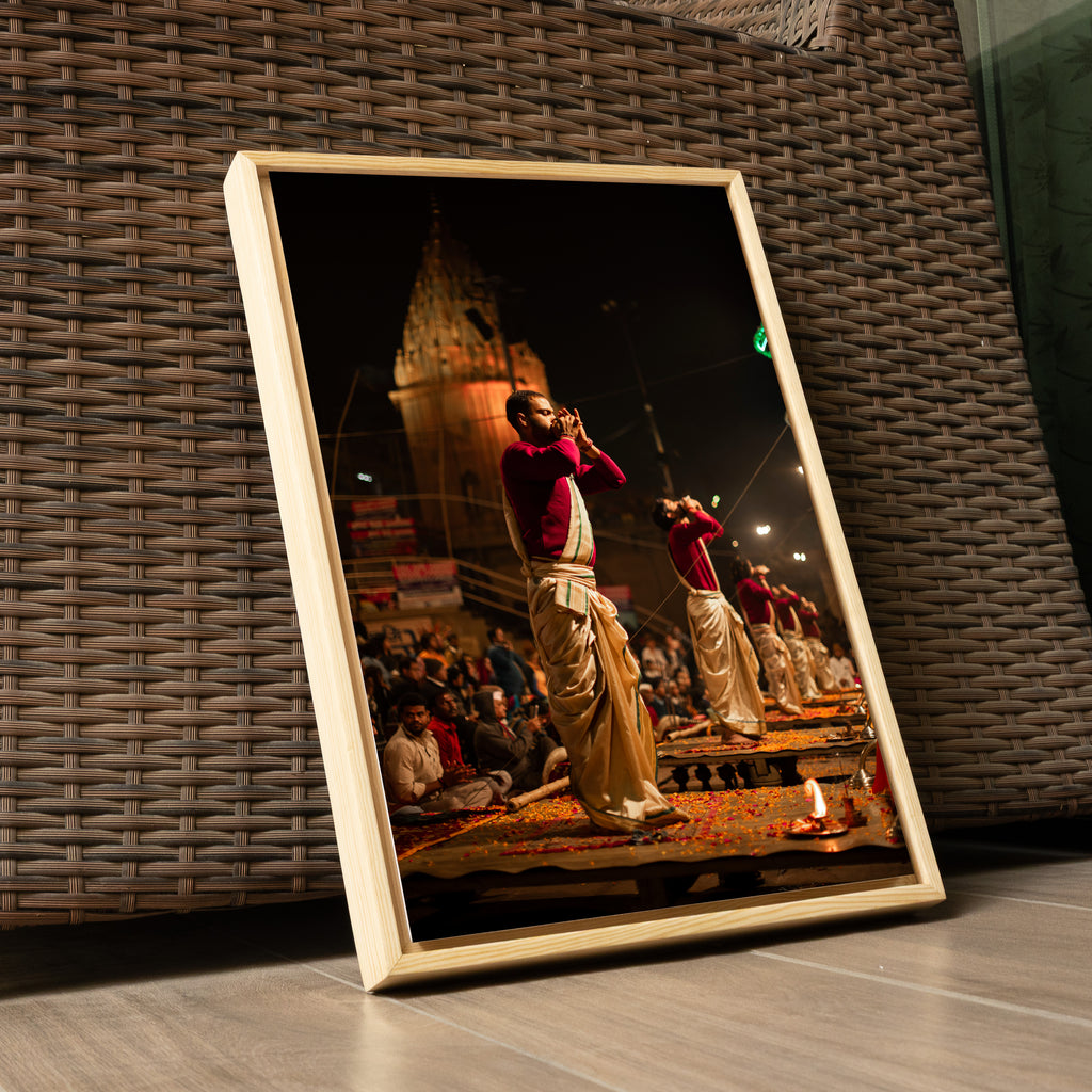 Varanasi Ganga Ghats – Ethereal Aarti | Conch, Fire & Bhakti at Its Peak | Fine Art Wall Photography Print