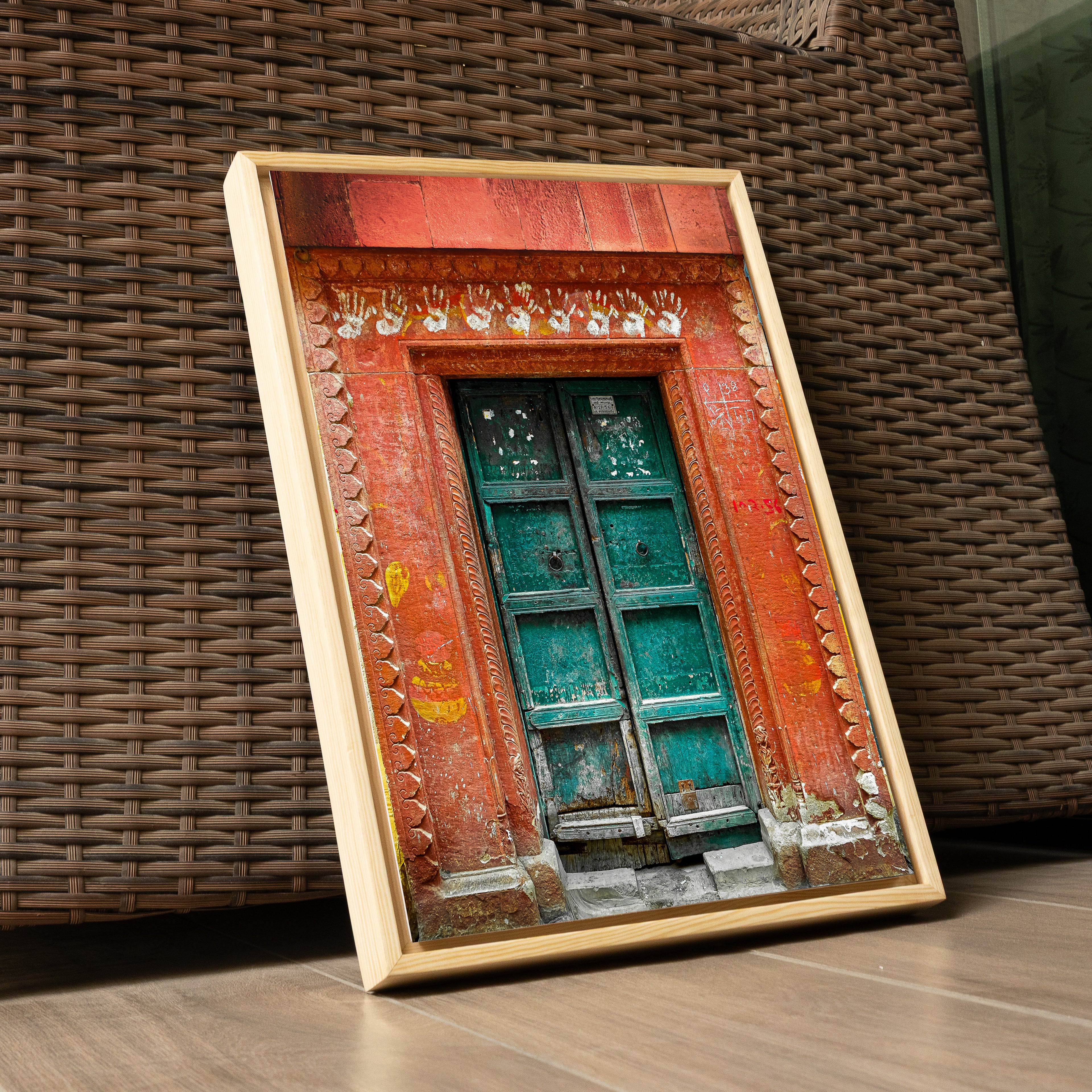 Varanasi – The Green Door of the Sacred Lane | Hindu Devotion Fine Art Wall Photography Print