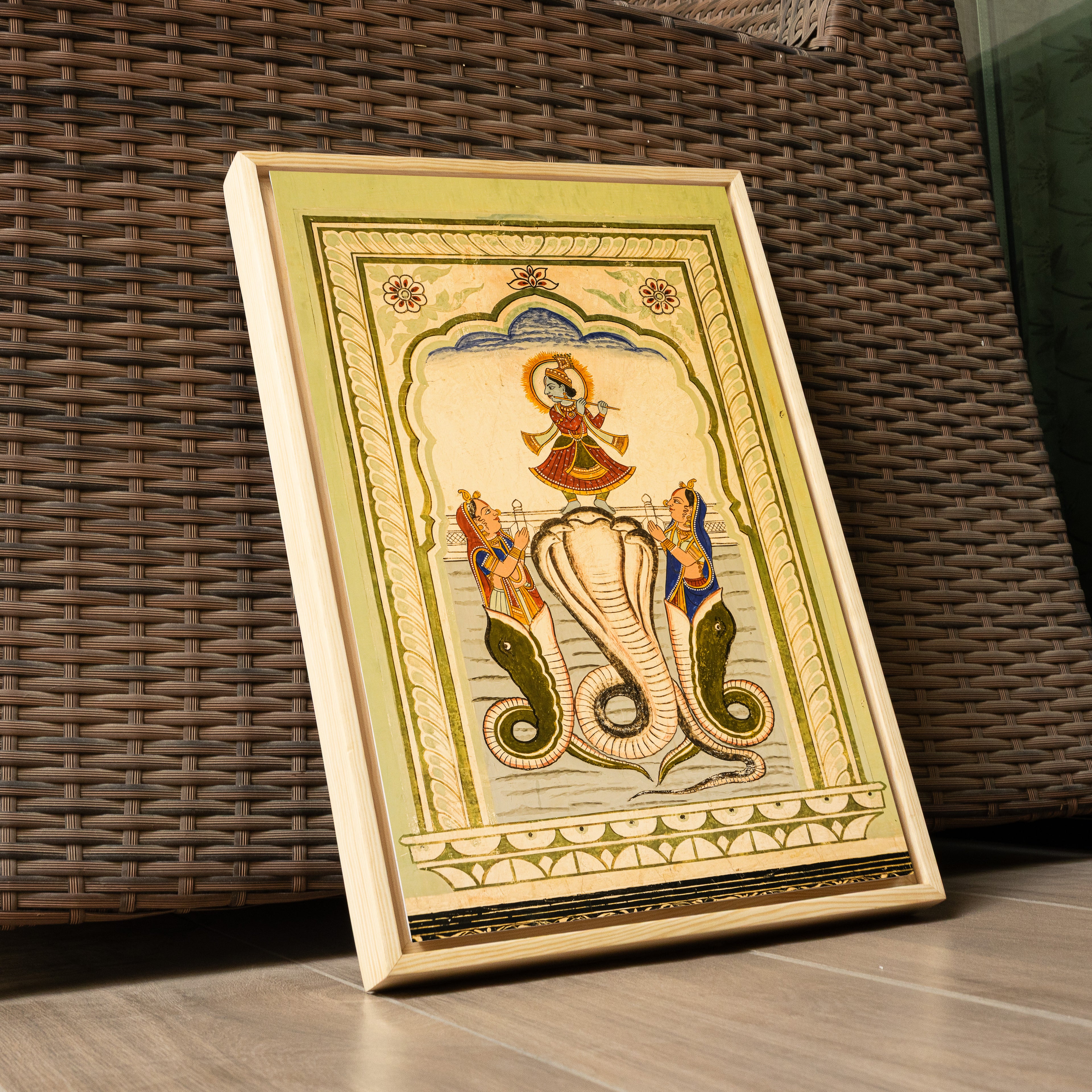 Krishna on the Nagas – Poddar Haveli, Shekhawati | Mythological Fresco Fine Art Wall Photography Print