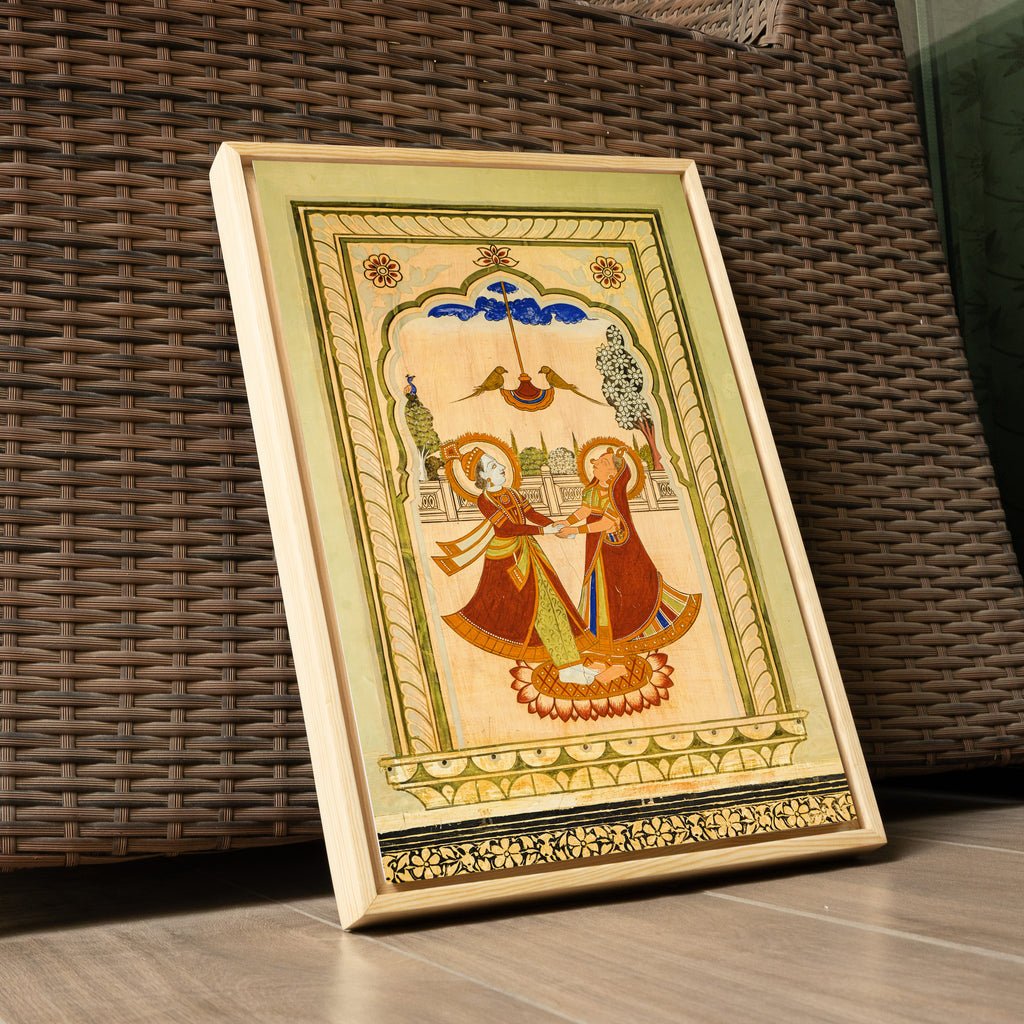 Radha Krishna on the Swing – Poddar Haveli, Shekhawati | Love & Mythology Fresco Fine Art Wall Photography Print