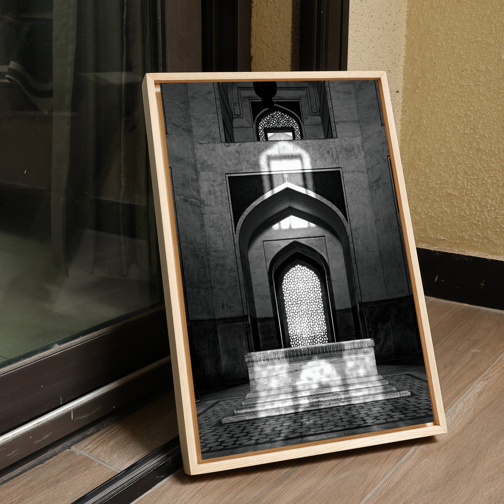 Humayun's Tomb Grave – Shadows, Reflections & Inlays | Black & White Fine Art Print