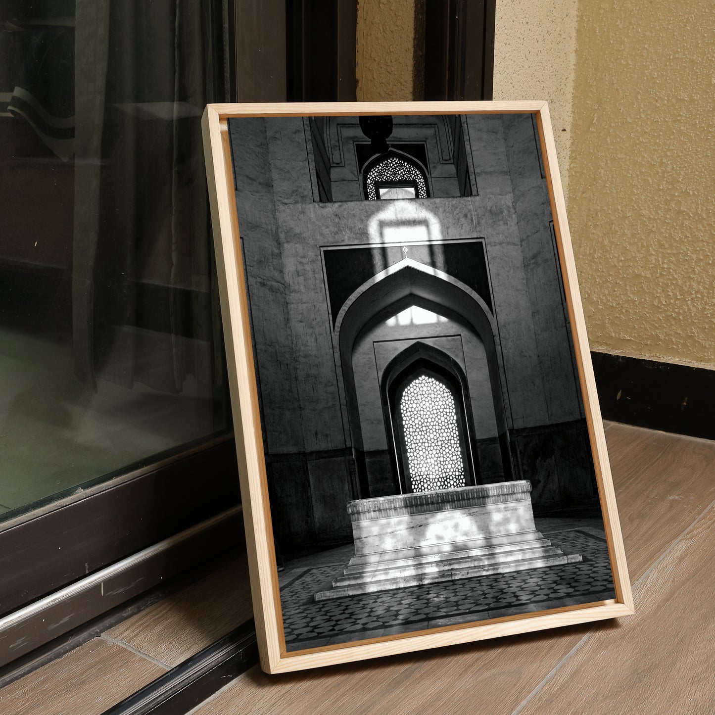 Humayun's Tomb Grave – Shadows, Reflections & Inlays | Black & White Fine Art Print