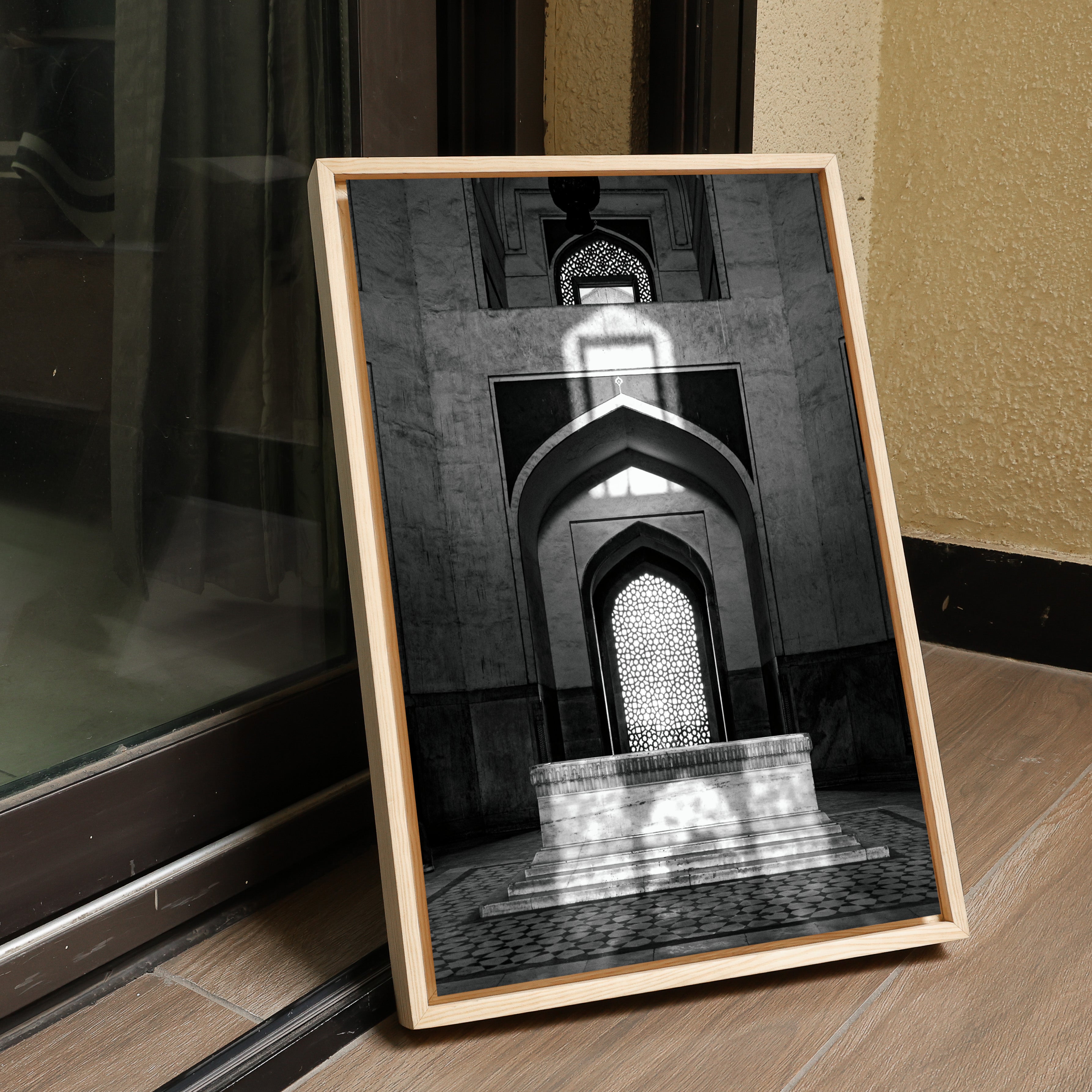 Humayun's Tomb Grave – Shadows, Reflections & Inlays | Black & White Fine Art Print