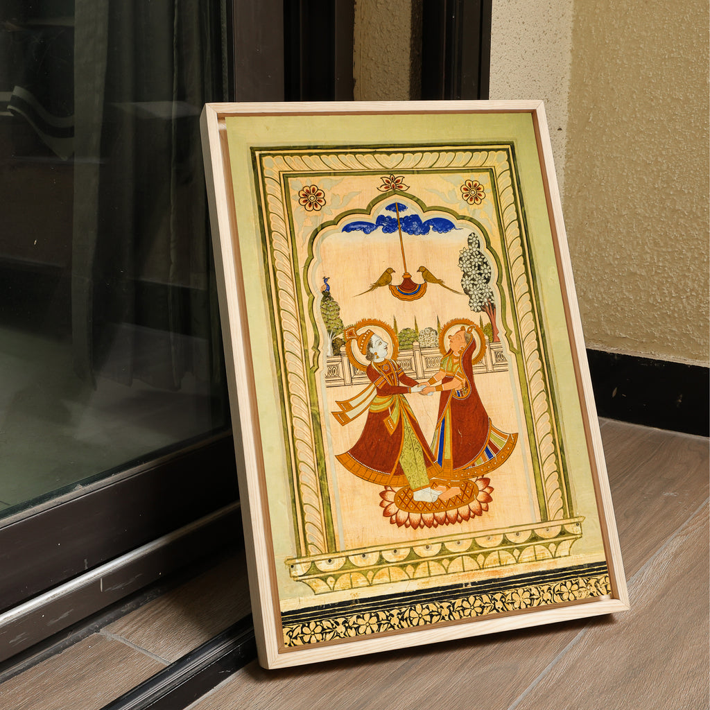 Radha Krishna on the Swing – Poddar Haveli, Shekhawati | Love & Mythology Fresco Fine Art Wall Photography Print