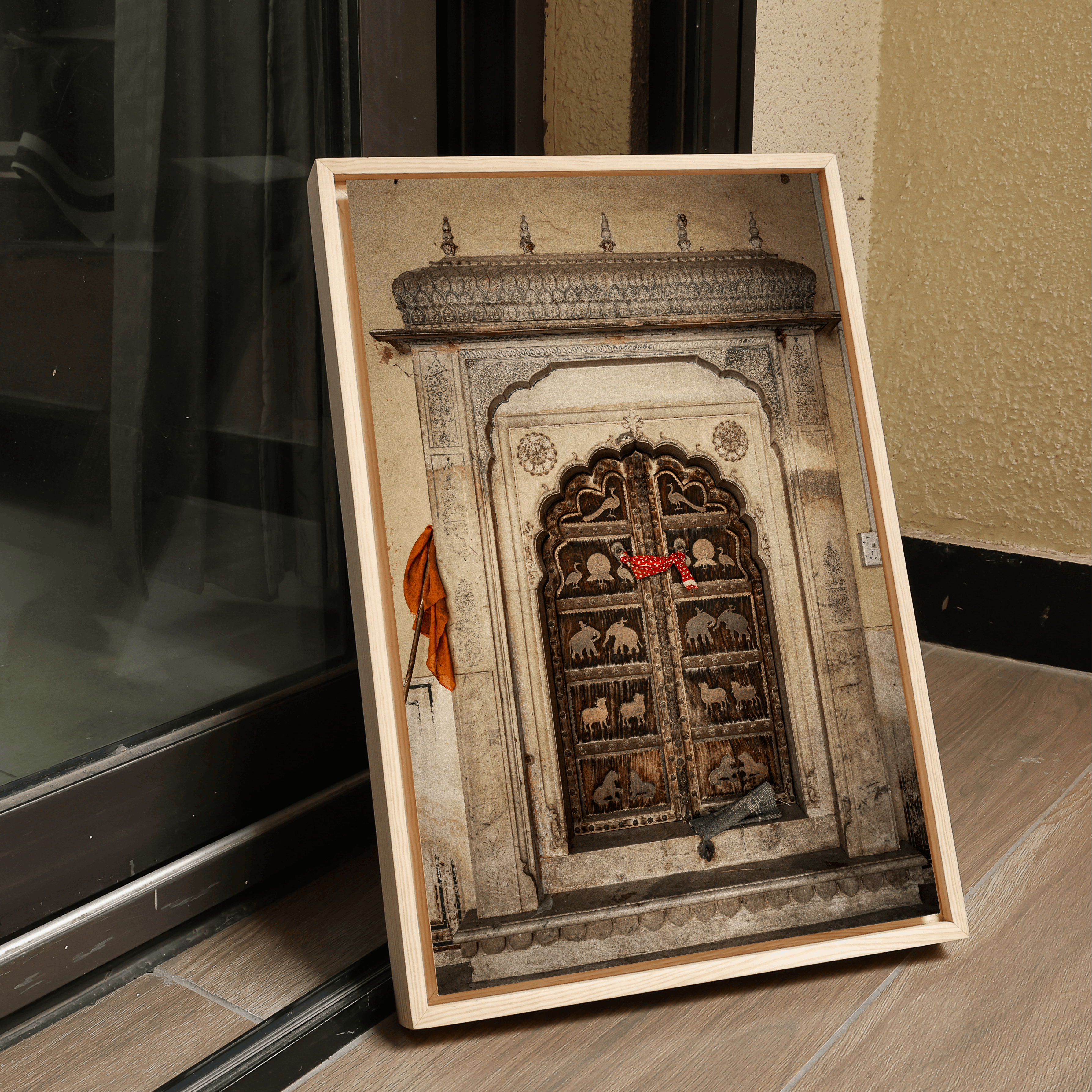 Jaipur Medieval Temple Door – Chhatri Canopy & Dark Brown Doors | Heritage Presence Fine Art Wall Photography Print