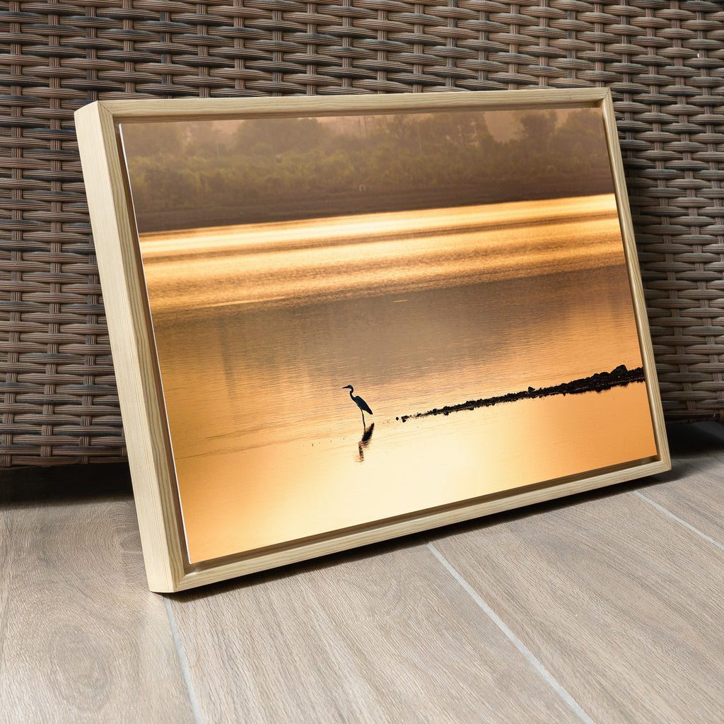 Bird in Silhouette, Wetland Lake at Sunset – Reflection, Stillness & the Golden Hour | Fine Art Wall Photography Print