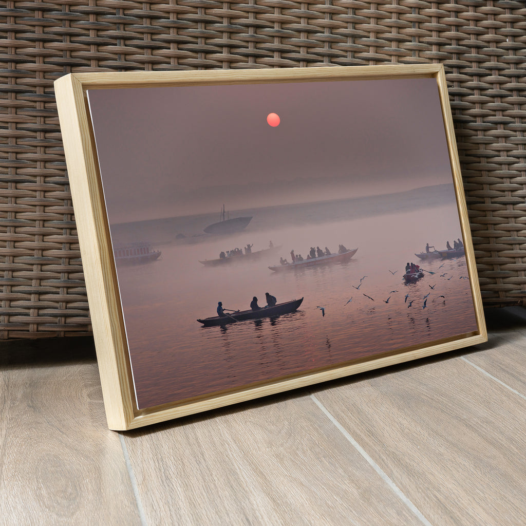 Varanasi Ganga Ghats – Winter Morning Fog, Silhouettes & the Crimson Sun | Fine Art Wall Photography Print