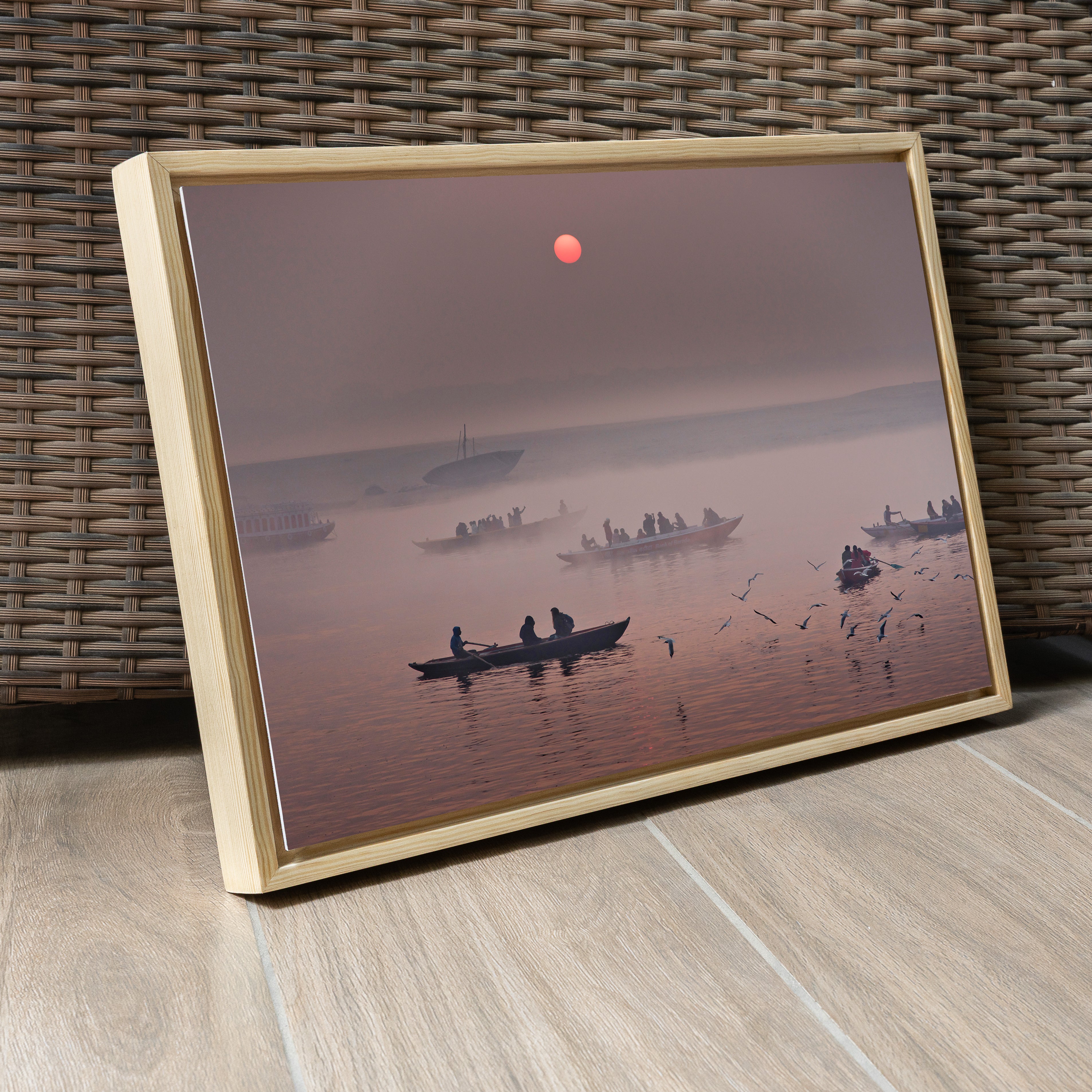 Varanasi Ganga Ghats – Winter Morning Fog, Silhouettes & the Crimson Sun | Fine Art Wall Photography Print