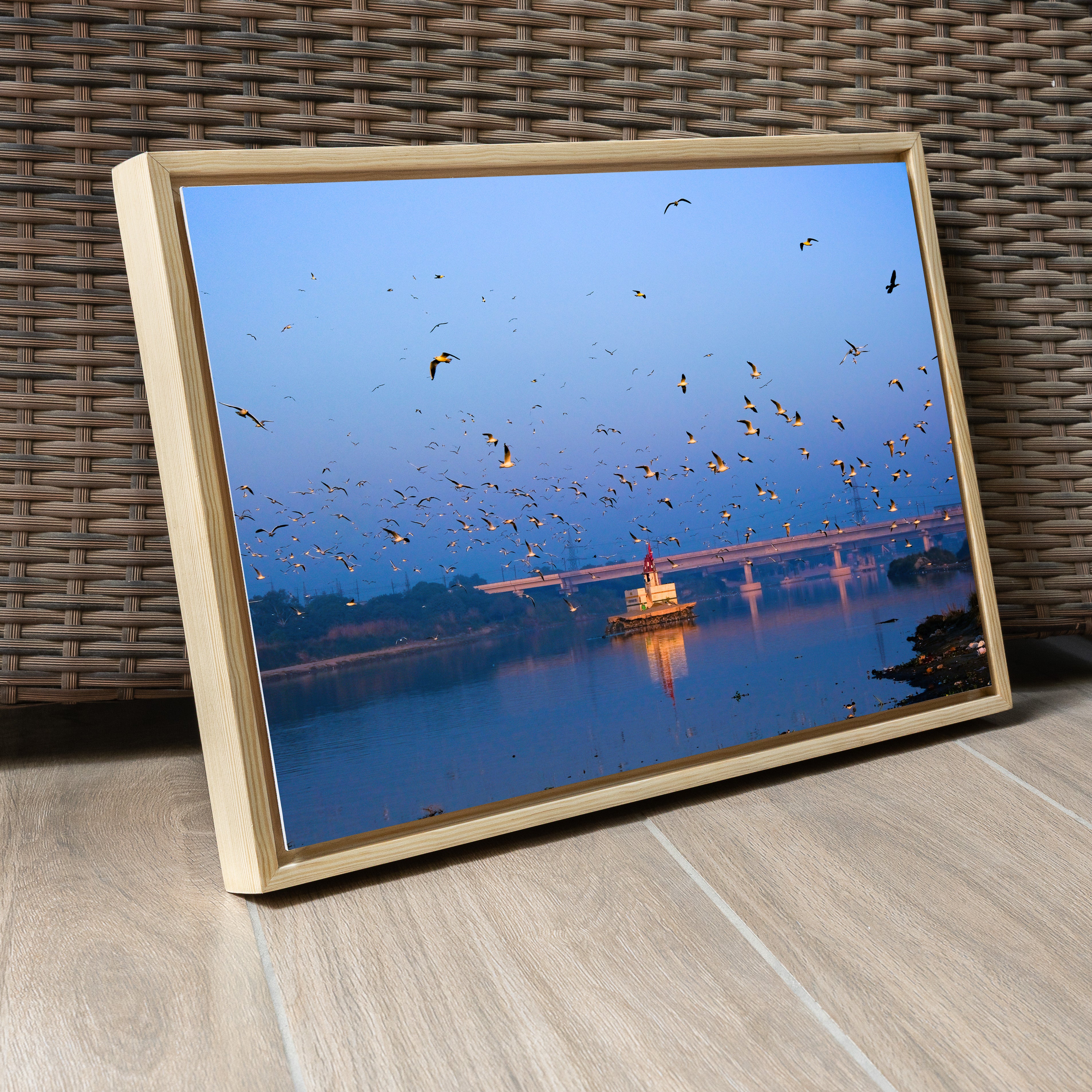 Yamuna River – Winter Morning, Flock of Seagulls & the Blue Dawn Sky | Fine Art Wall Photography Print