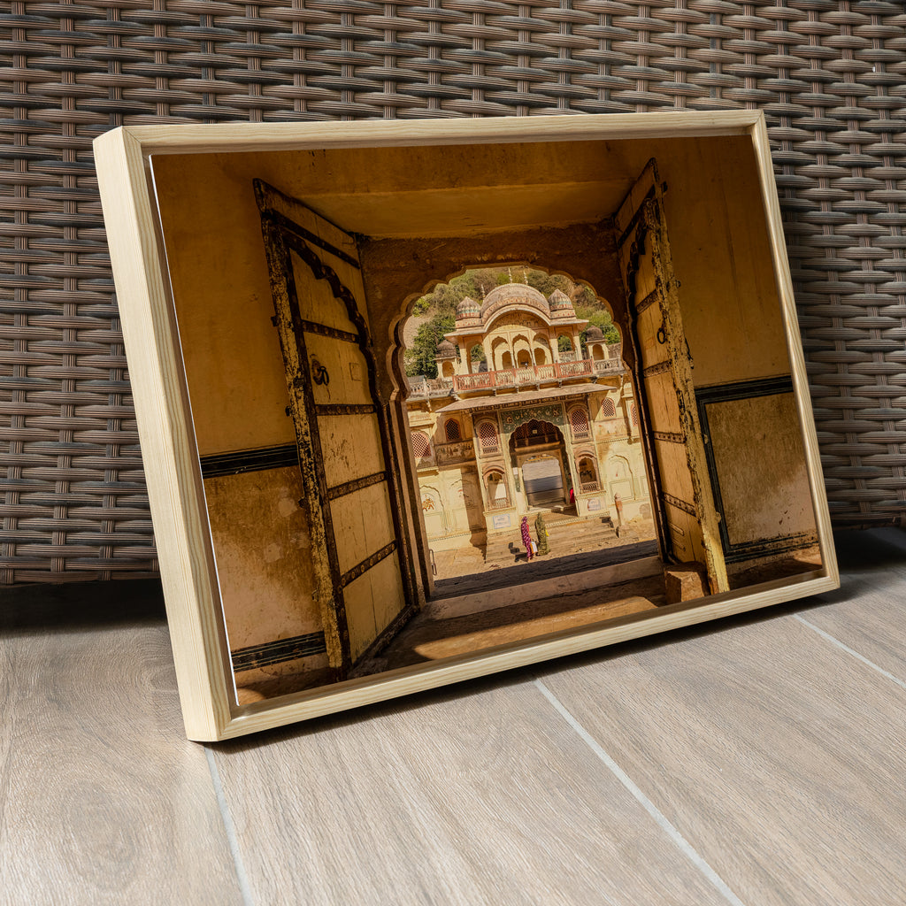 Galta Ji Temple Complex – Frame Within a Frame | Morning Light, Golden Stone & Sacred Depth | Fine Art Wall Photography Print