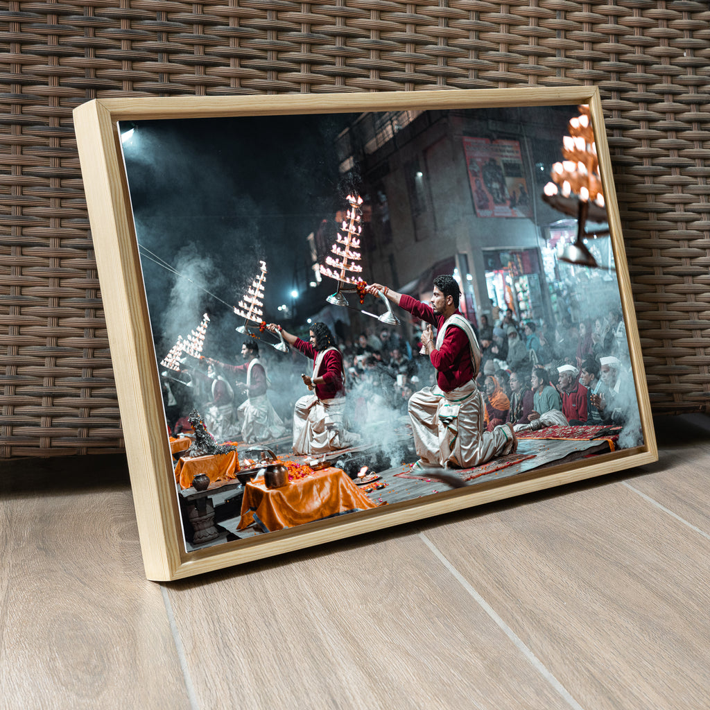 Ganga Aarti Varanasi – The Ethereal Ritual of Fire, Smoke & Devotion | Fine Art Wall Photography Print