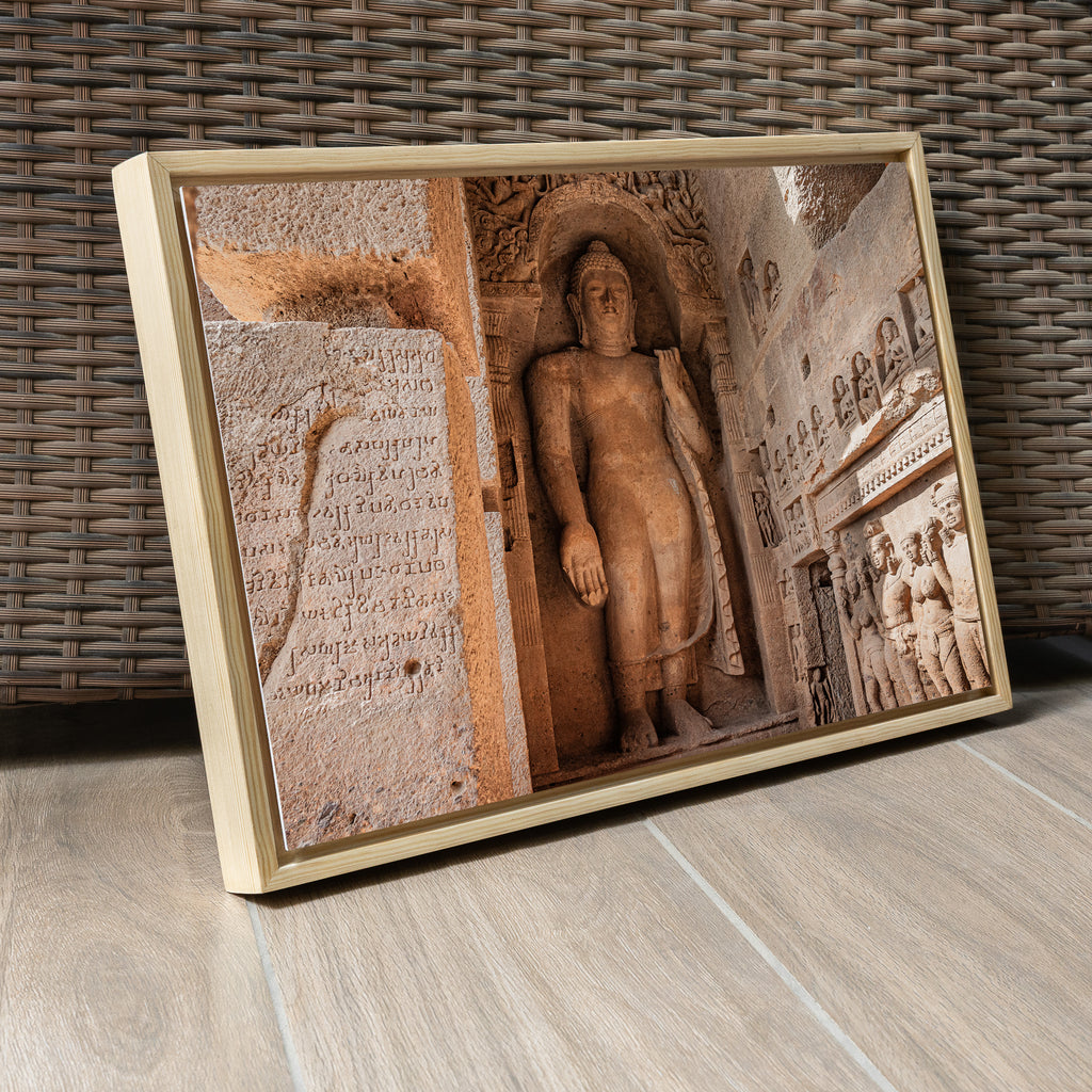 Kanheri Caves – Standing Buddha & Ancient Brahmi Inscription, Mumbai | Fine Art Wall Photography Print