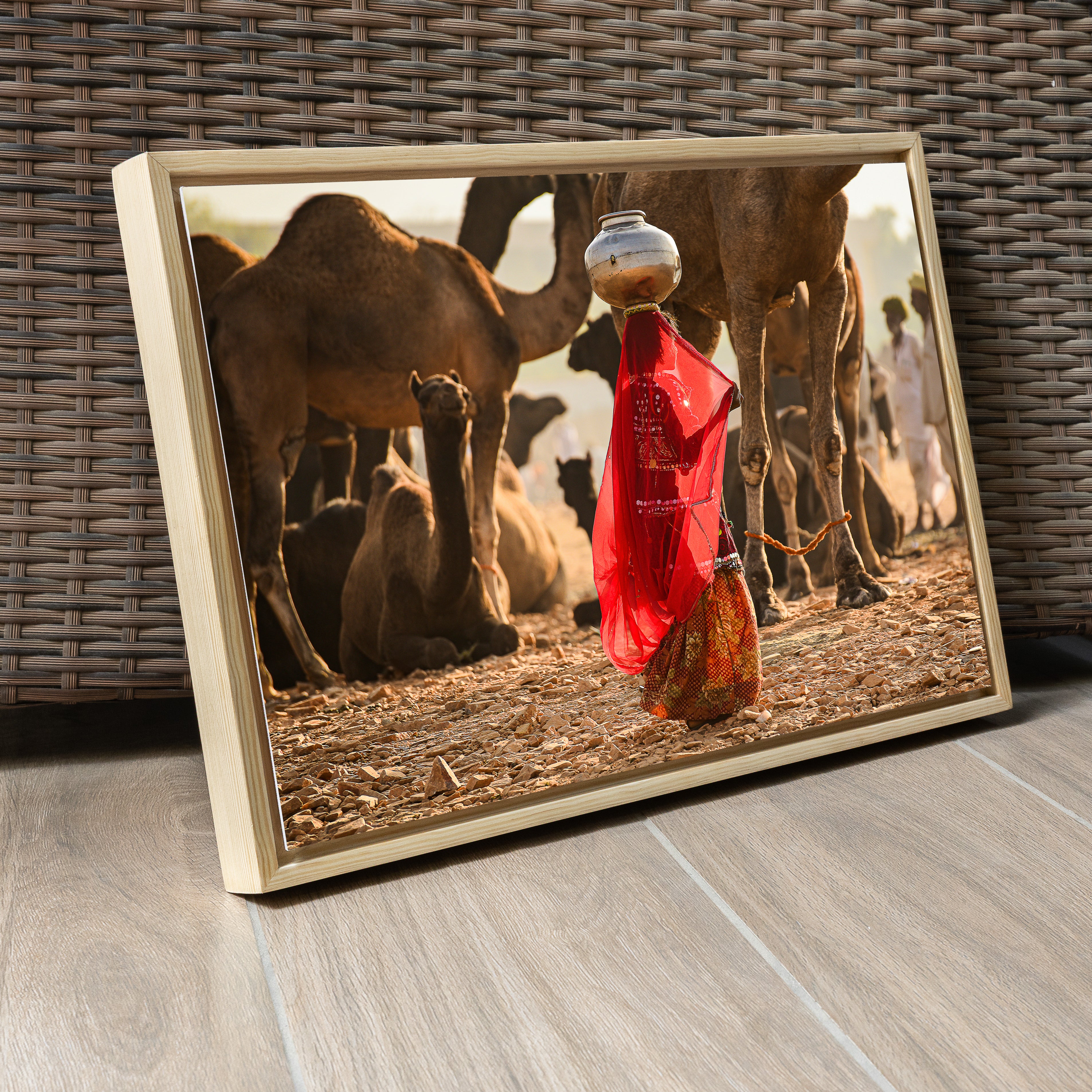 Pushkar Camel Fair – Woman in Red & Golden Light | Rajasthan Fine Art Wall Photography Print