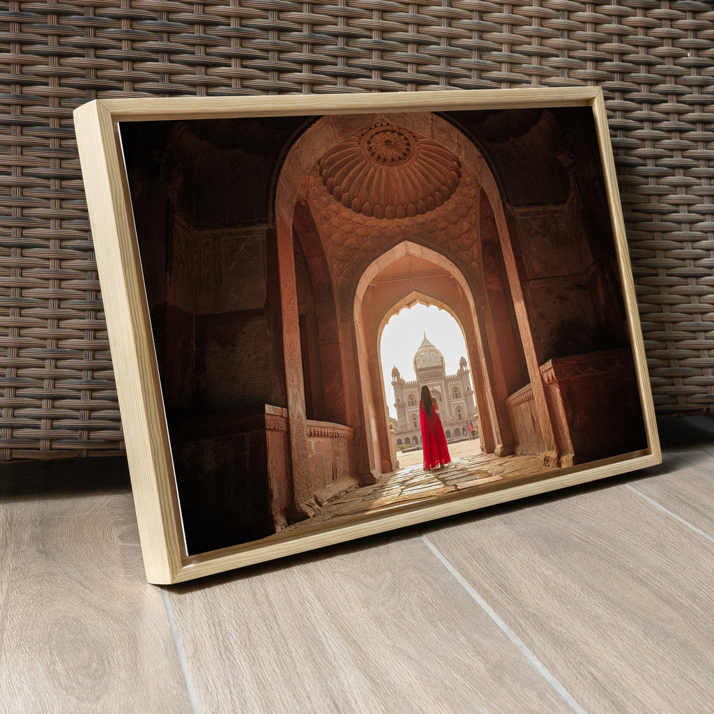 Safdarjung Tomb – Woman in Red | A Story of Peace, Love & Contrast in Sunlight | Fine Art Wall Photography Print