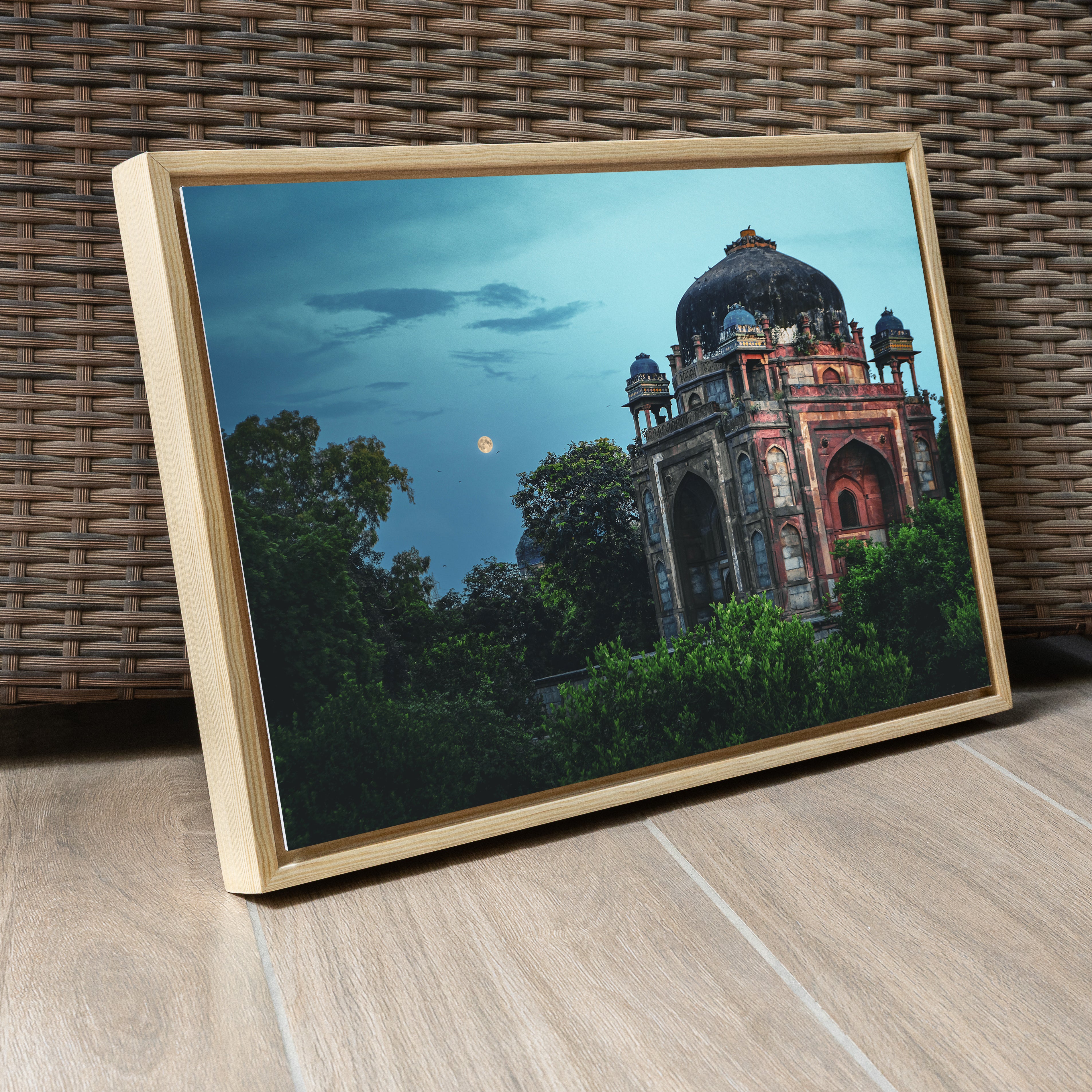 Humayun's Tomb Complex – Barber's Tomb Against the Rising Moon | Ethereal Blue Sky & Mughal Silence | Fine Art Wall Photography Print