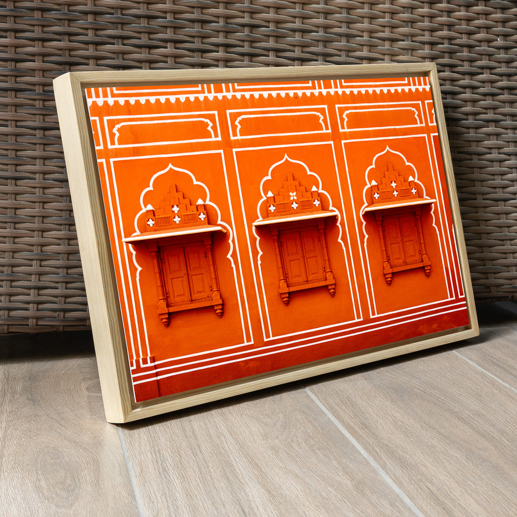 City Palace, Jaipur – Orange Walls, White Jharokhas & Chhatris | The Geometry of Rajput Grandeur | Fine Art Wall Photography Print
