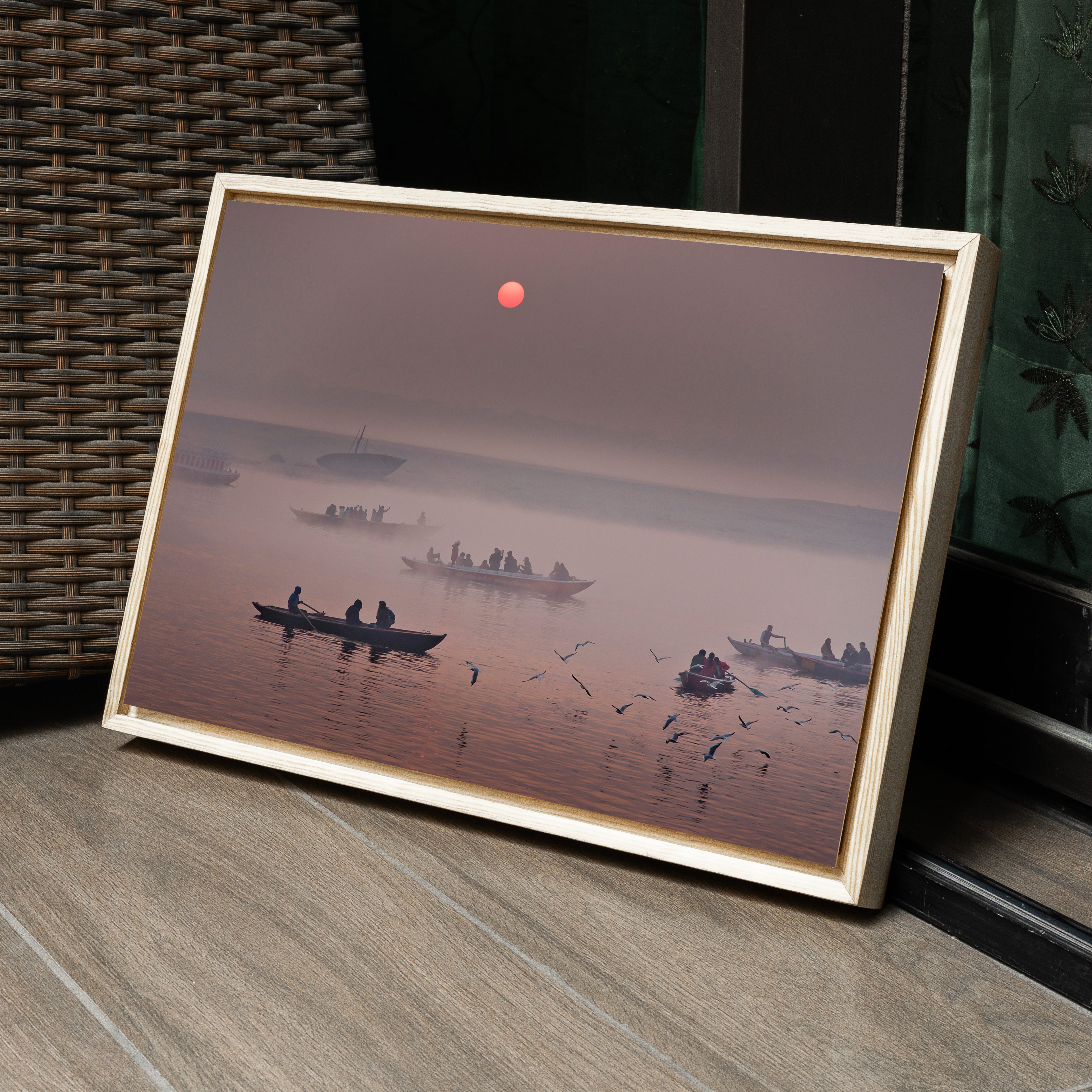 Varanasi Ganga Ghats – Winter Morning Fog, Silhouettes & the Crimson Sun | Fine Art Wall Photography Print