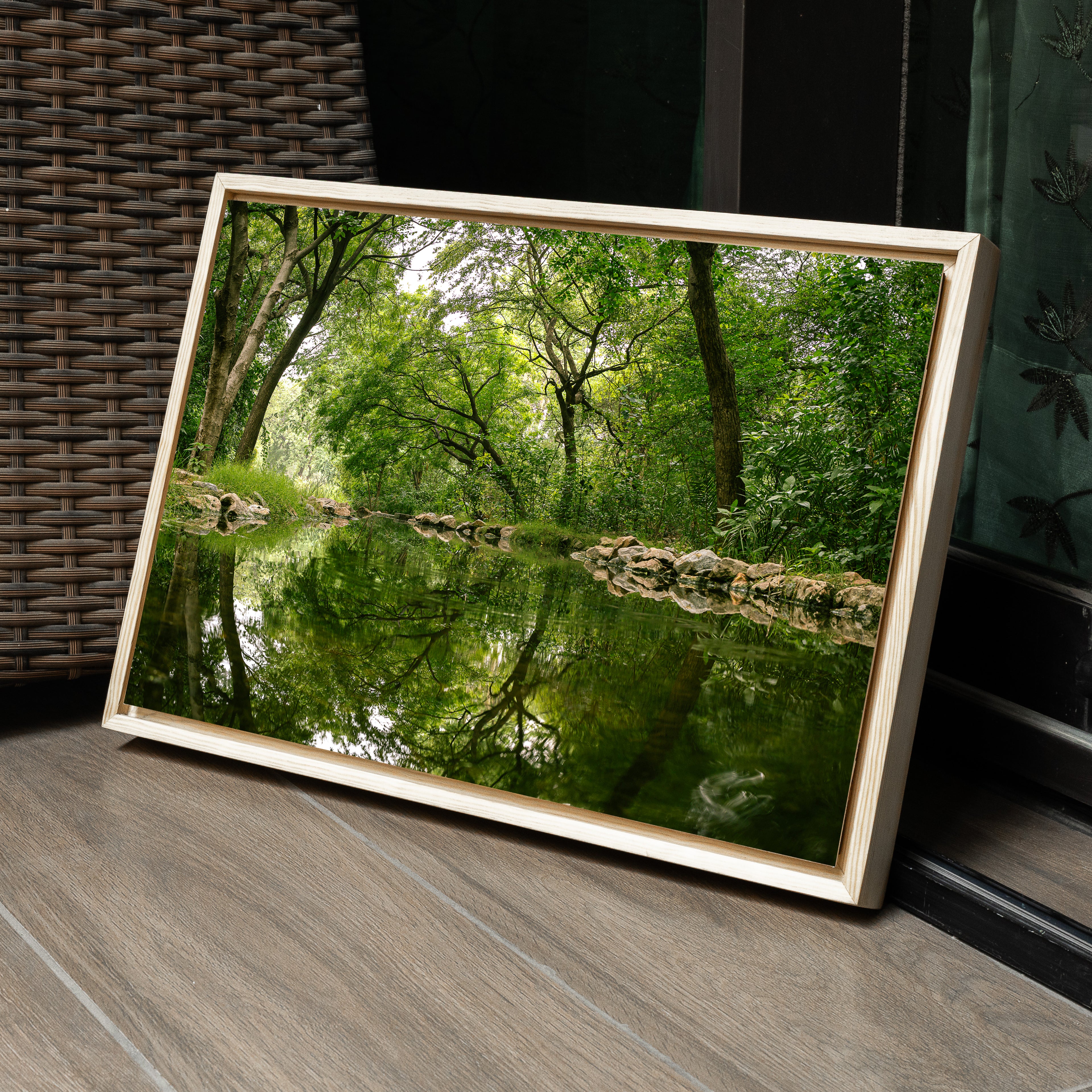 Delhi Green Escape – Forest Canopy, Stone Edge & Perfect Reflection | Fine Art Wall Photography Print