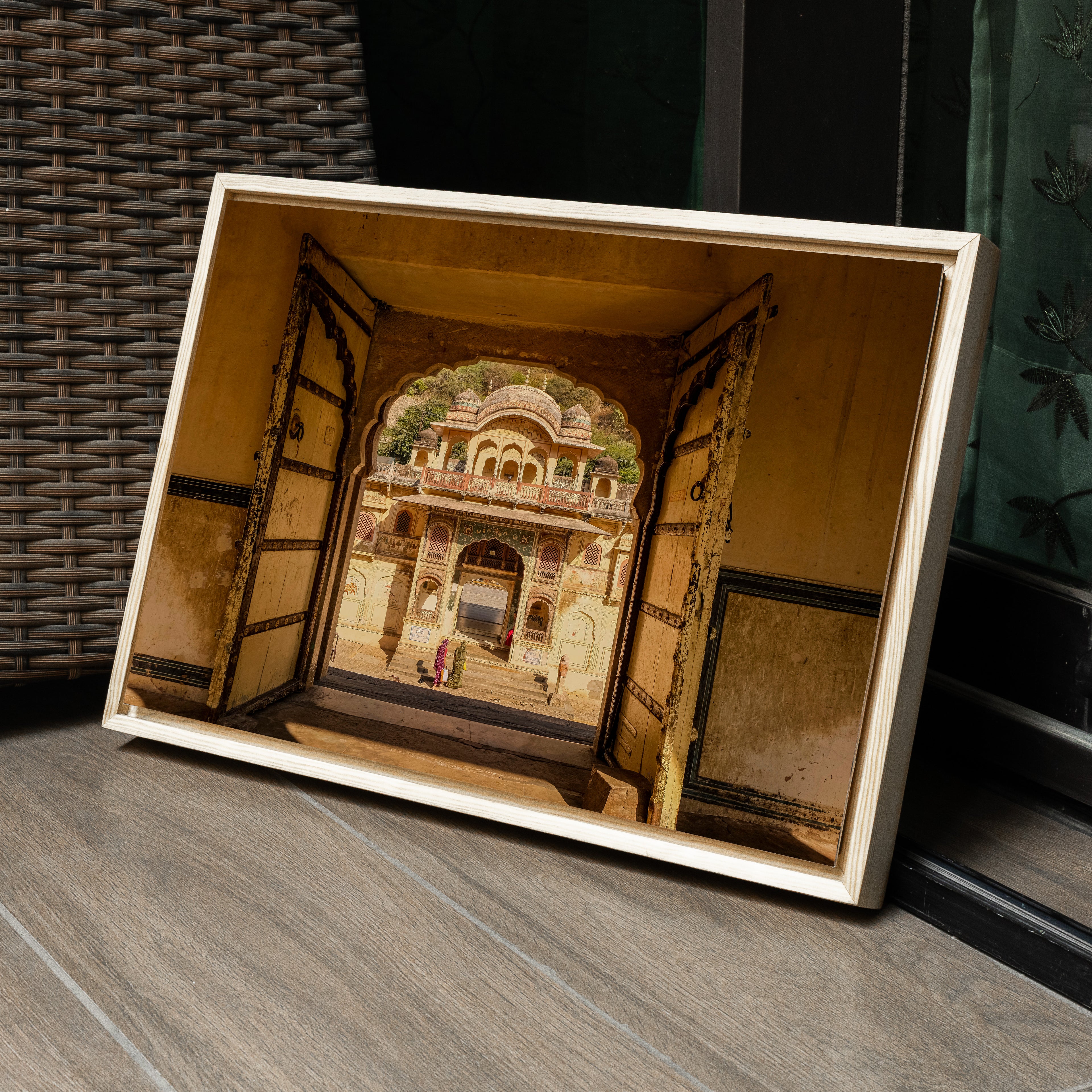 Galta Ji Temple Complex – Frame Within a Frame | Morning Light, Golden Stone & Sacred Depth | Fine Art Wall Photography Print