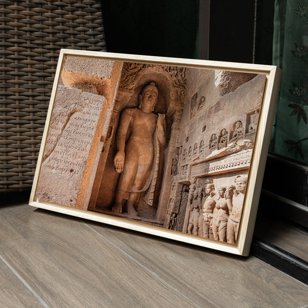 Kanheri Caves – Standing Buddha & Ancient Brahmi Inscription, Mumbai | Fine Art Wall Photography Print