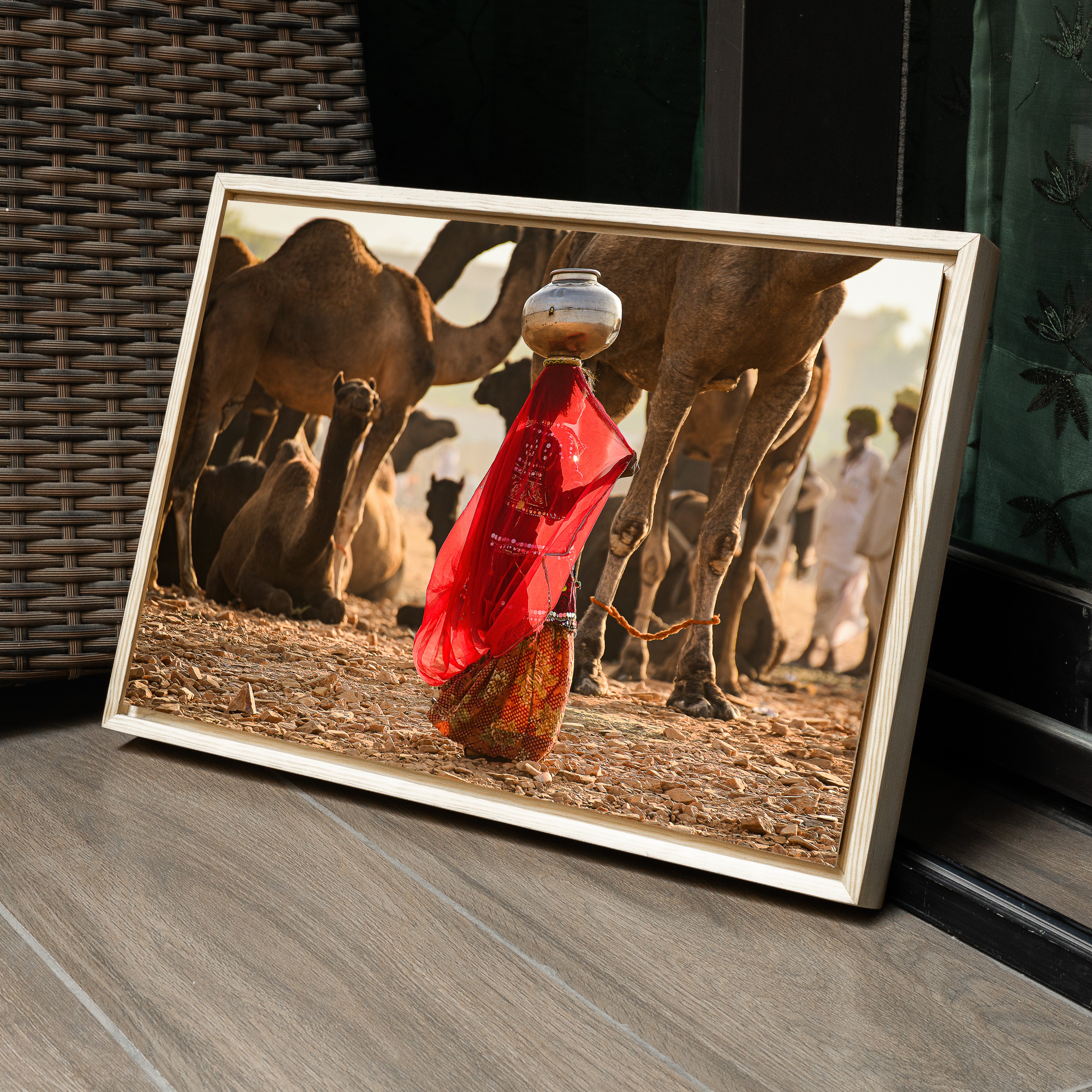 Pushkar Camel Fair – Woman in Red & Golden Light | Rajasthan Fine Art Wall Photography Print