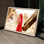 Pushkar Camel Fair – Woman in Red at the Camel Pond | Rajasthan Fine Art Wall Photography Print
