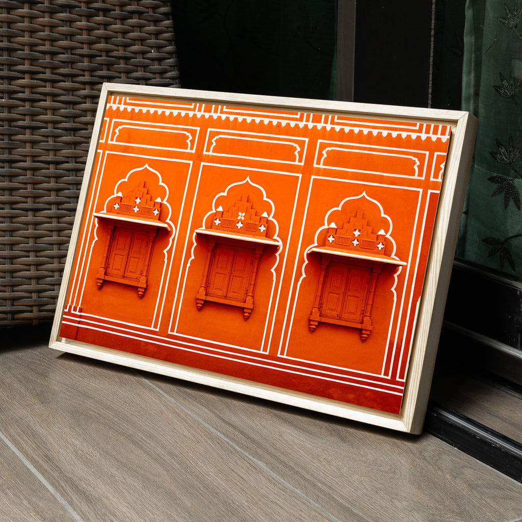 City Palace, Jaipur – Orange Walls, White Jharokhas & Chhatris | The Geometry of Rajput Grandeur | Fine Art Wall Photography Print