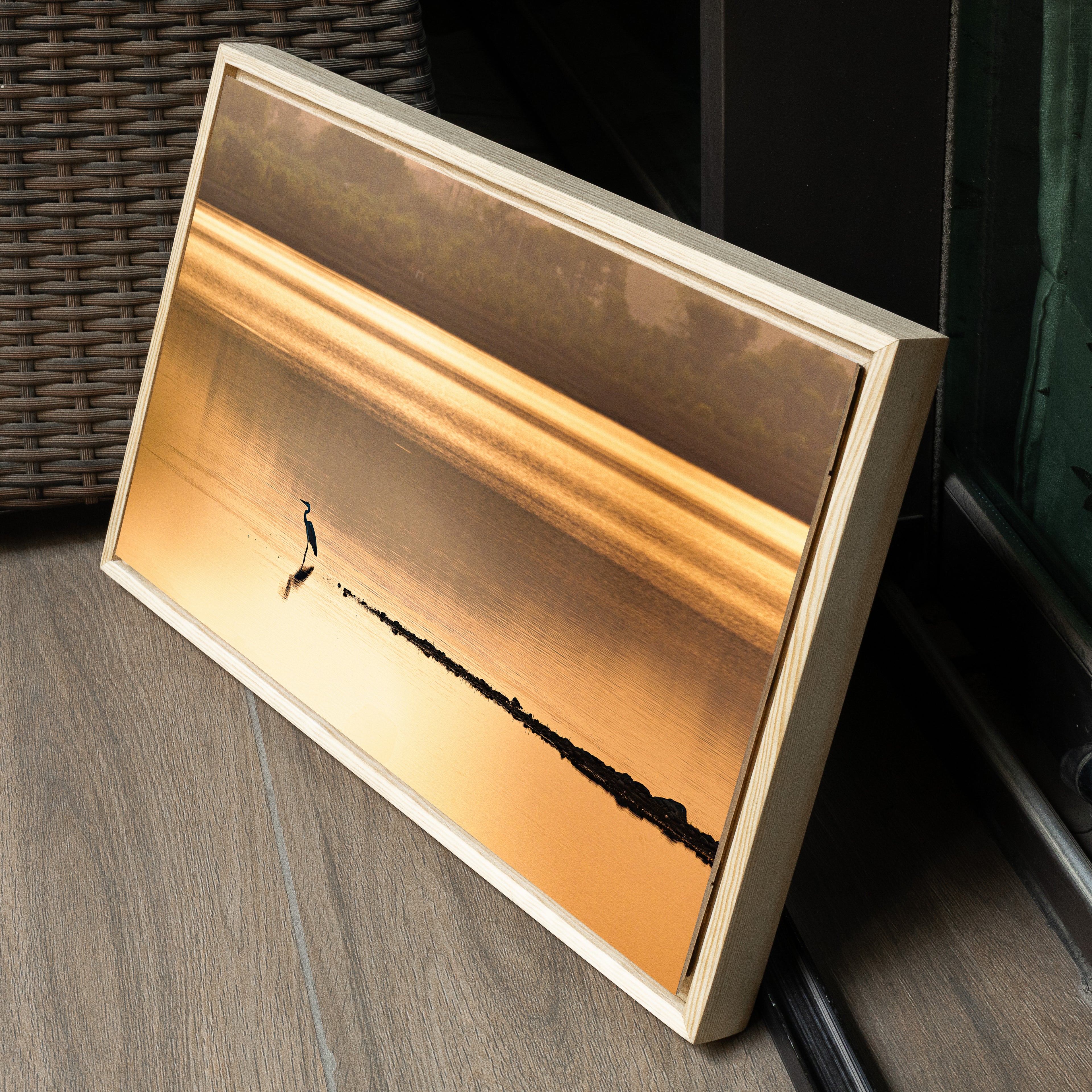 Bird in Silhouette, Wetland Lake at Sunset – Reflection, Stillness & the Golden Hour | Fine Art Wall Photography Print