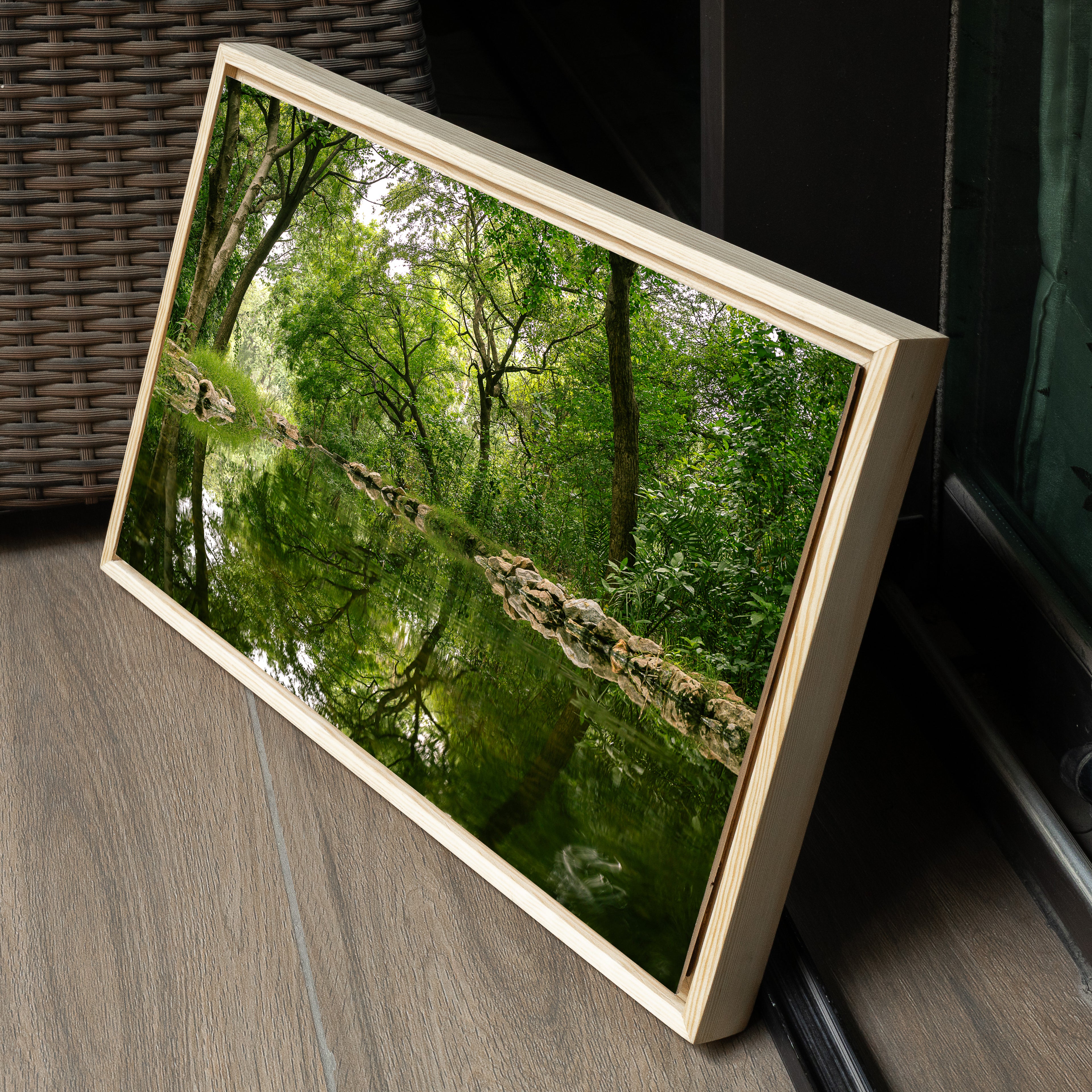 Delhi Green Escape – Forest Canopy, Stone Edge & Perfect Reflection | Fine Art Wall Photography Print
