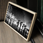 Connaught Place in the Rain – Umbrella Silhouettes on a Monsoon Night, New Delhi | Fine Art B&W Photography Print
