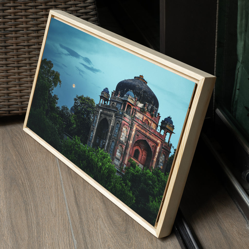 Humayun's Tomb Complex – Barber's Tomb Against the Rising Moon | Ethereal Blue Sky & Mughal Silence | Fine Art Wall Photography Print