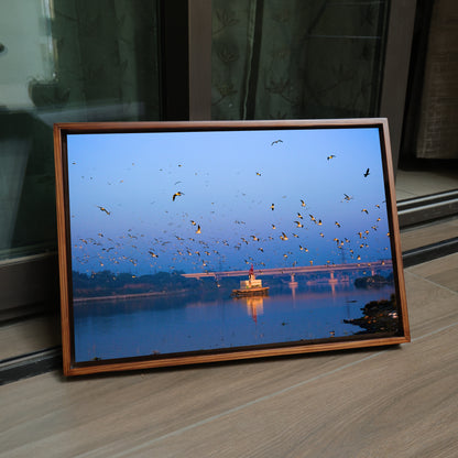 Yamuna River – Winter Morning, Flock of Seagulls & the Blue Dawn Sky | Fine Art Wall Photography Print