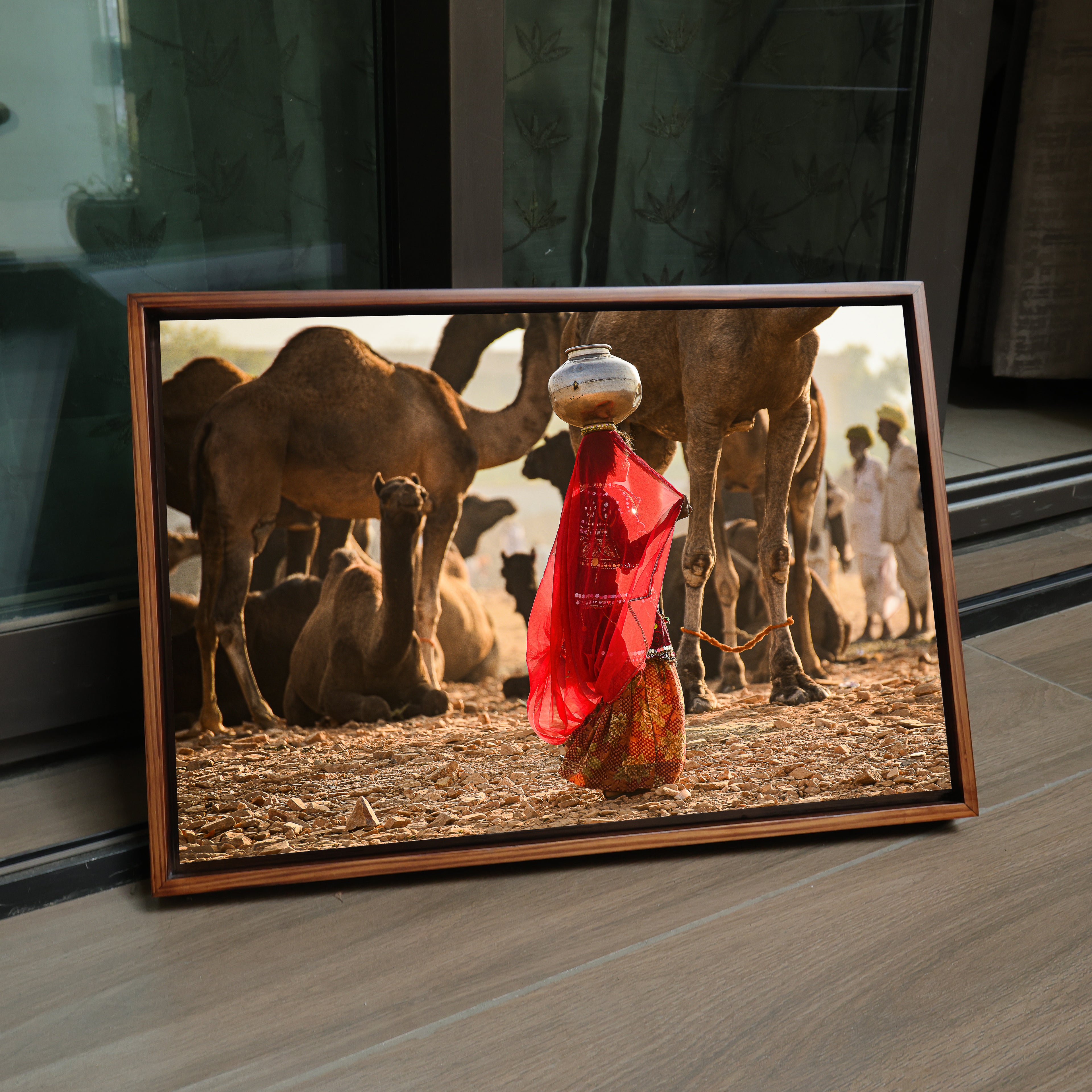 Pushkar Camel Fair – Woman in Red & Golden Light | Rajasthan Fine Art Wall Photography Print