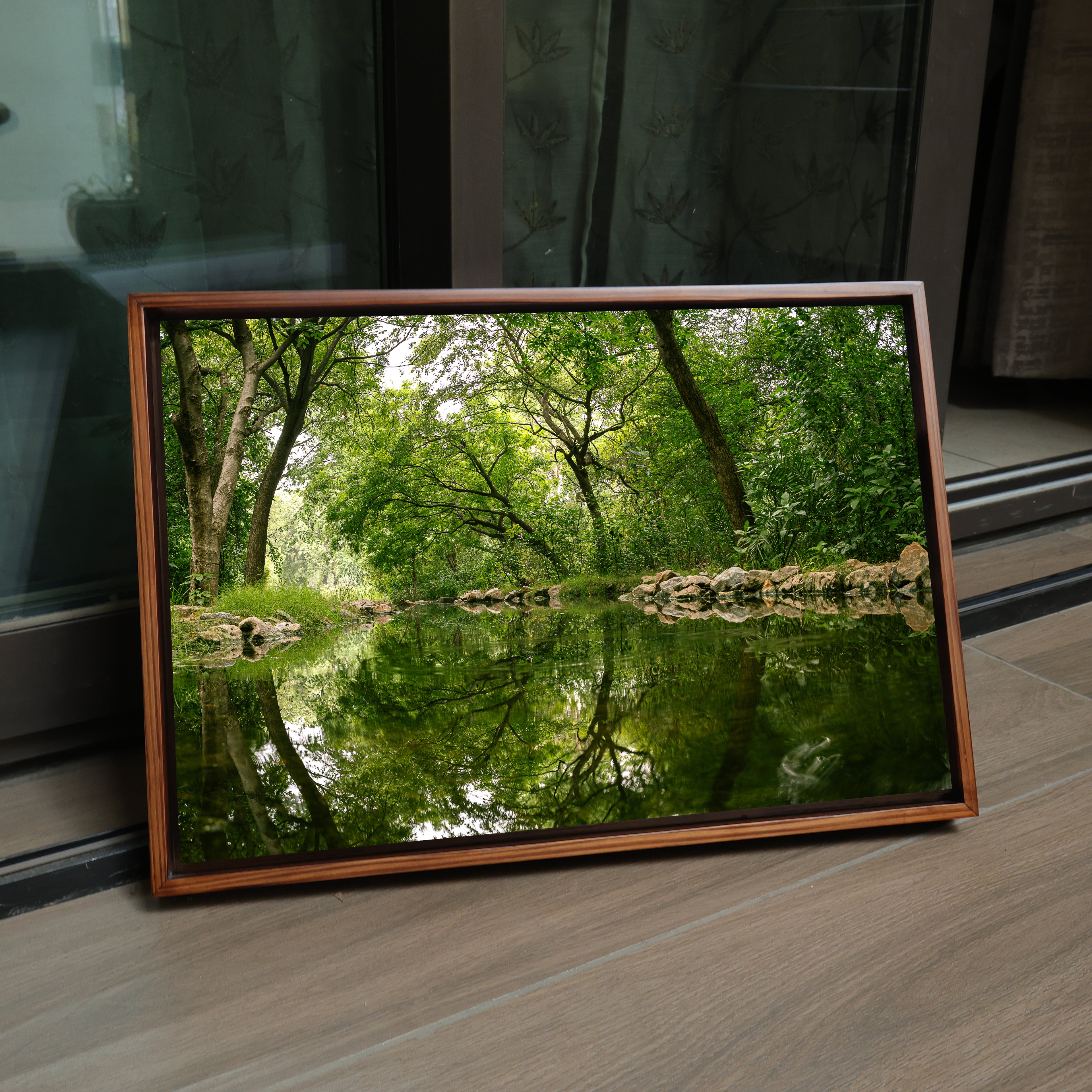 Delhi Green Escape – Forest Canopy, Stone Edge & Perfect Reflection | Fine Art Wall Photography Print