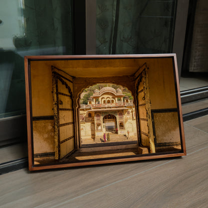 Galta Ji Temple Complex – Frame Within a Frame | Morning Light, Golden Stone & Sacred Depth | Fine Art Wall Photography Print