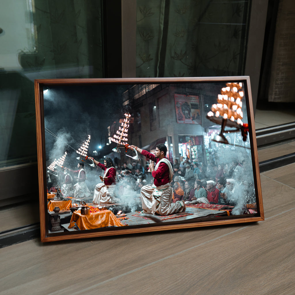 Ganga Aarti Varanasi – The Ethereal Ritual of Fire, Smoke & Devotion | Fine Art Wall Photography Print
