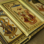 Mandawa Paintings, Shekhawati – Set of 3 | Radha Krishna Jhula, Divine Vishnu & Joyful Celebration | Fine Art Wall Photography Print