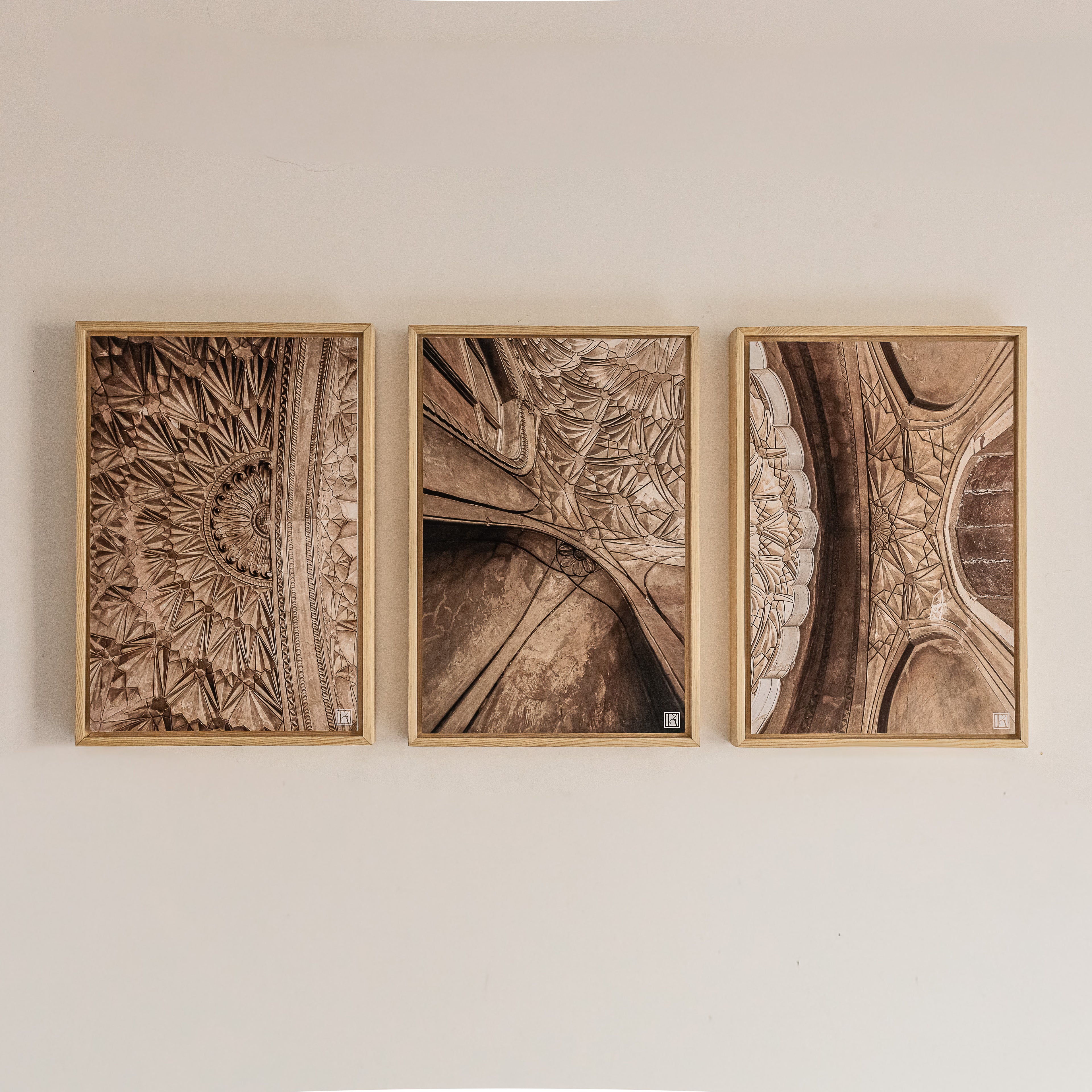 Safdarjung Tomb, Delhi – Vault Relief Triptych | Stucco, Shadow & the Last Flourish of the Mughals | Fine Art Wall Photography Print