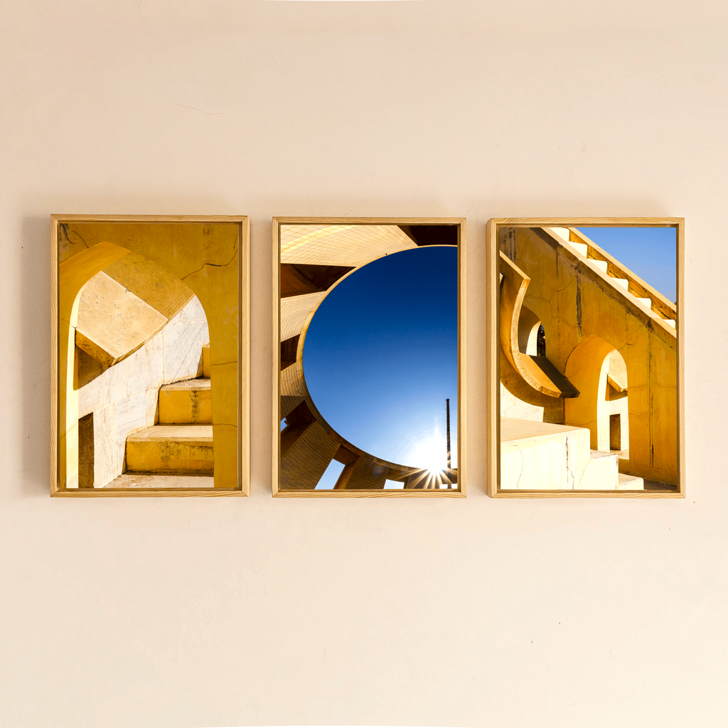 Jantar Mantar, Jaipur – Light, Shadow & Sky | Fine Art Wall Photography Print | Triptych