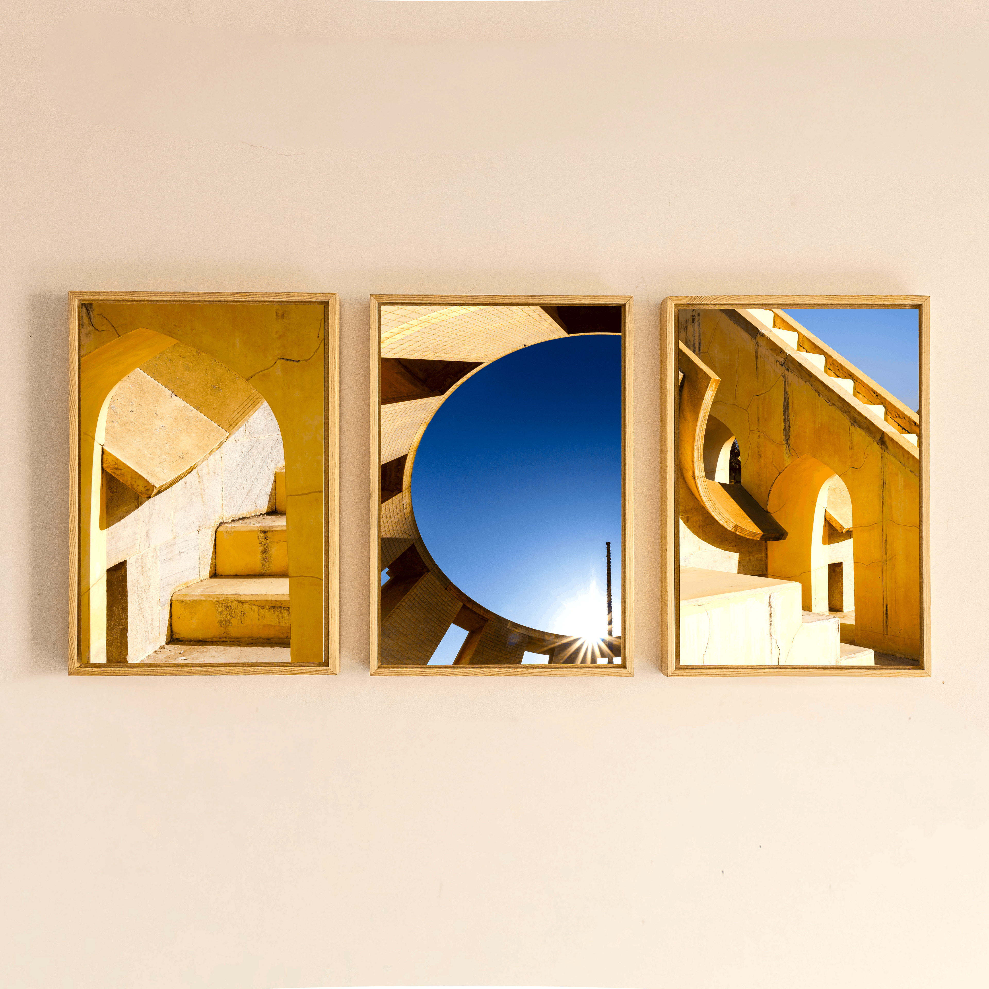 Jantar Mantar, Jaipur – Light, Shadow & Sky | Fine Art Wall Photography Print | Triptych