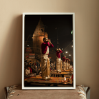 Varanasi Ganga Ghats – Ethereal Aarti | Conch, Fire & Bhakti at Its Peak | Fine Art Wall Photography Print