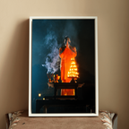 Yamuna Aarti – Priest in Divine Smoke & Night Light | Indian Spiritual Fine Art Wall Photography Print