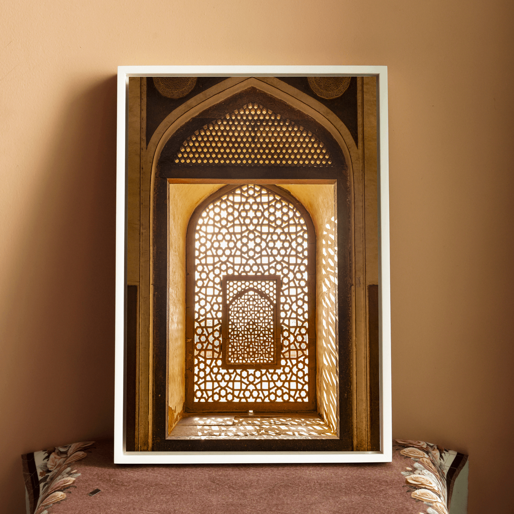 Humayun's Tomb – Jaali in Golden Light | Mughal Arch & Stone Lattice Fine Art Wall Photography Print