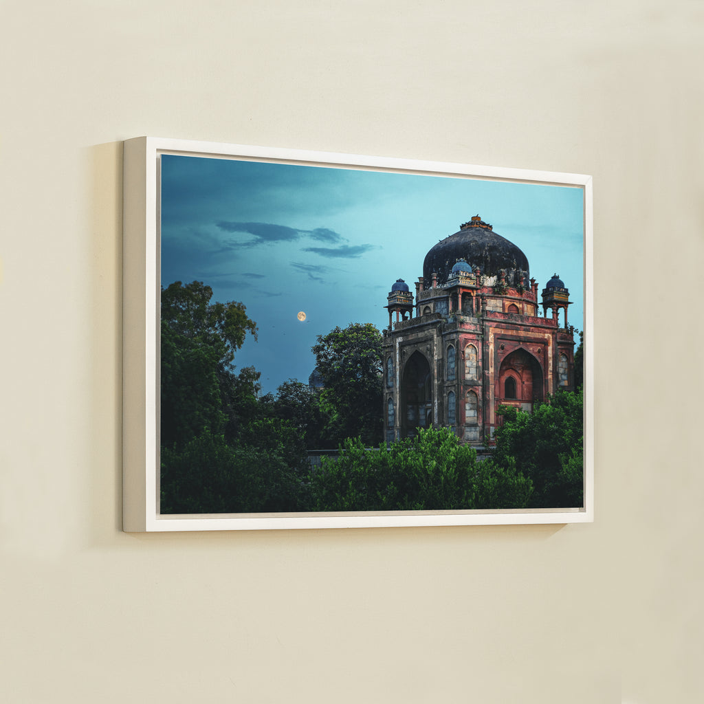 Humayun's Tomb Complex – Barber's Tomb Against the Rising Moon | Ethereal Blue Sky & Mughal Silence | Fine Art Wall Photography Print